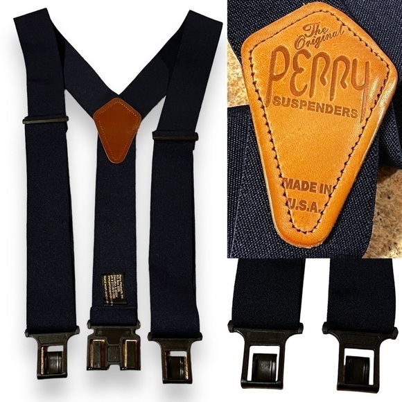The Original Perry Suspenders Hook on Belt Navy Elastic Adjustable USA Made - Picture 3 of 9
